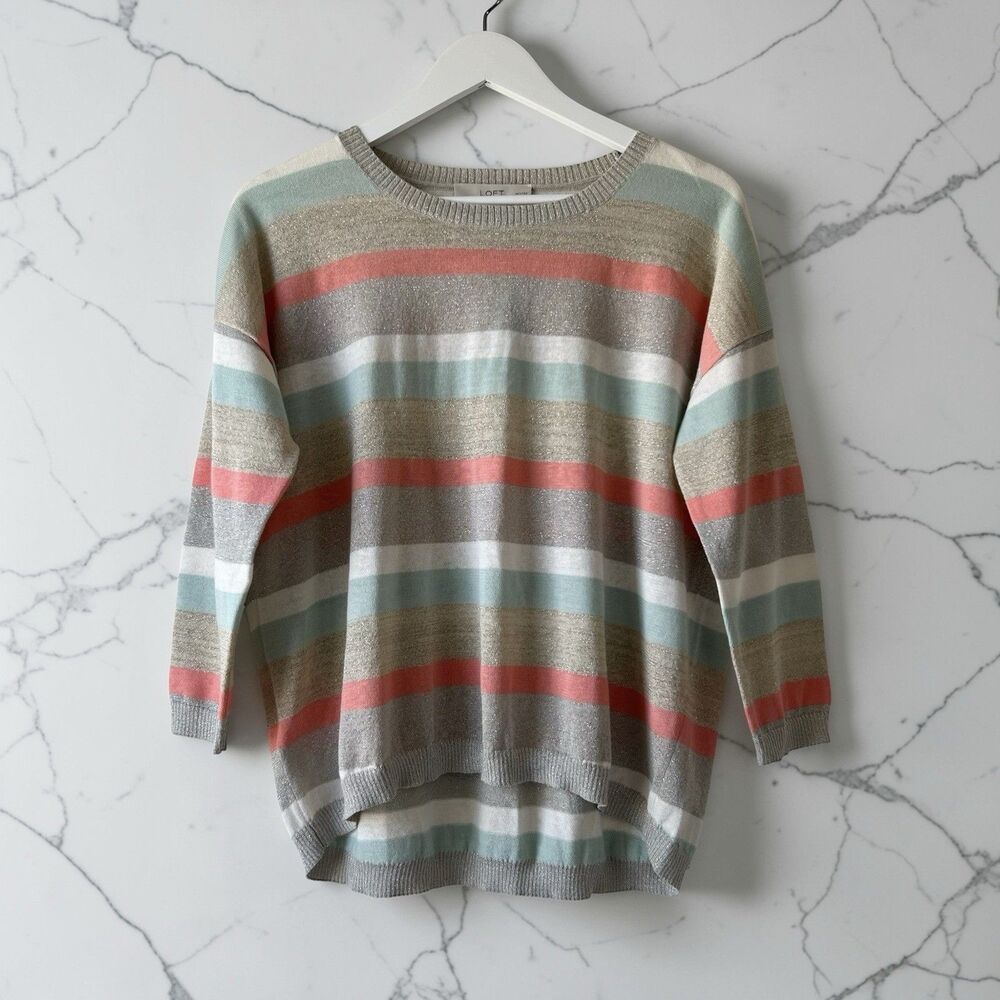 LOFT by Ann Taylor Women's L Petite Sweater Pullover Knit Metallic Colorblock